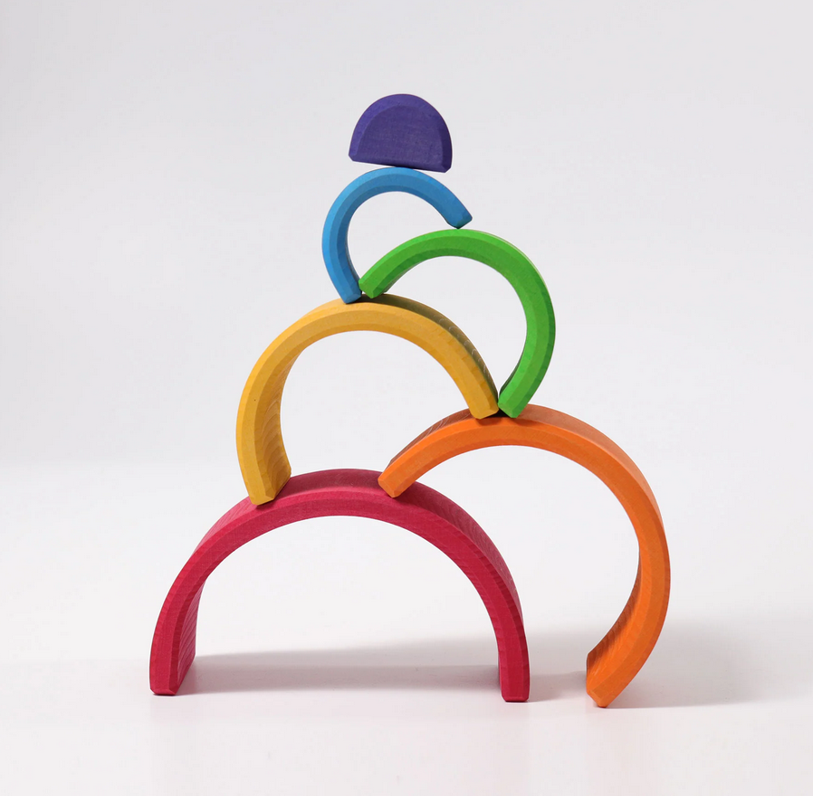 Medium Rainbow 6 Piece Wooden Stacking Toy – Montessori Open-Ended Learning