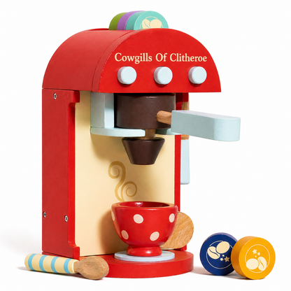 Wooden Coffee Toy Set – Pretend Play Coffee Machine & Barista Role Play Toy | Cowgills Of Clitheroe