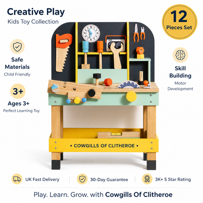 Wooden Kids Workbench Toy Set – 12 Piece Tool Bench