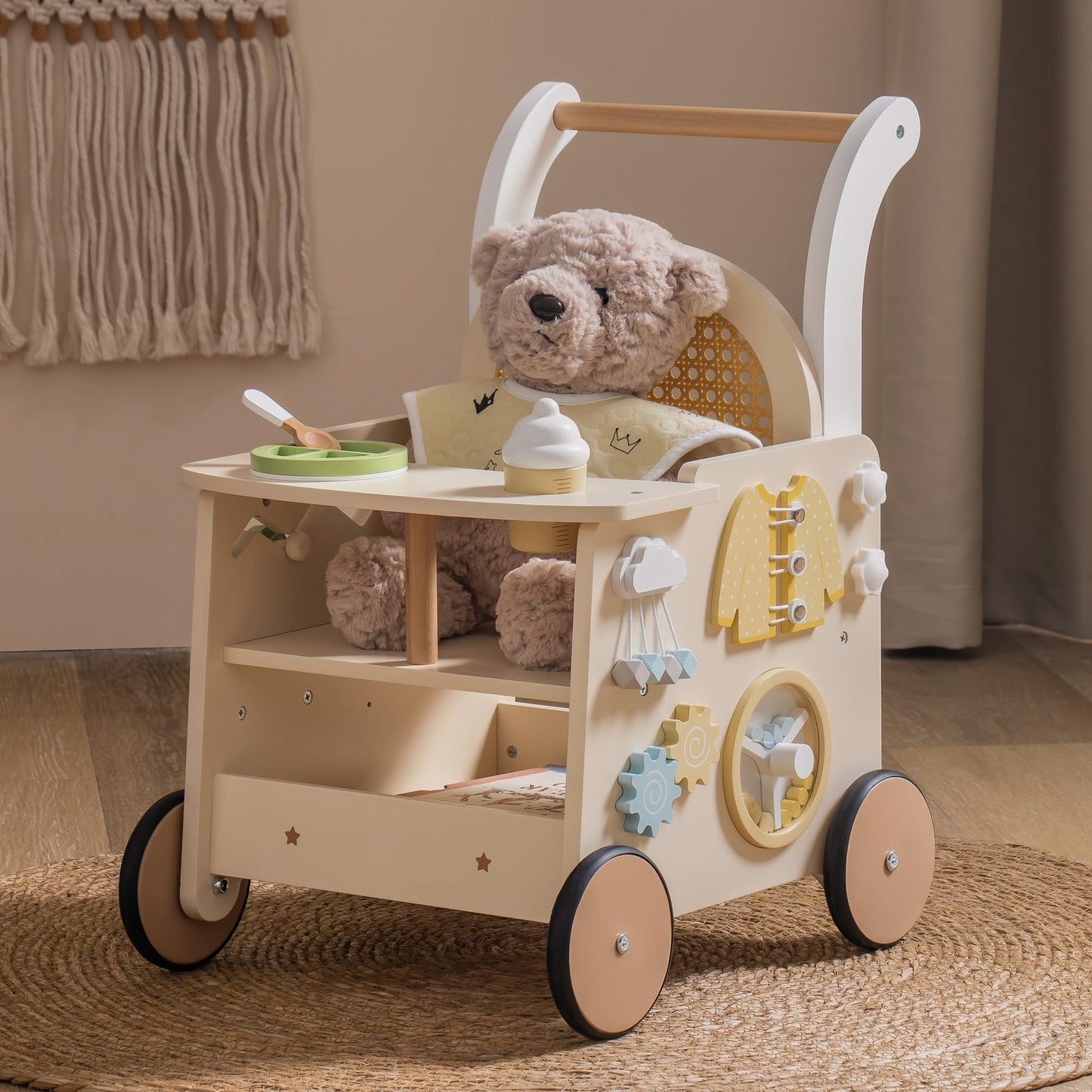 Wooden Baby Walker – Interactive Push Along Learning Walker for Toddlers | Cowgills Of Clitheroe