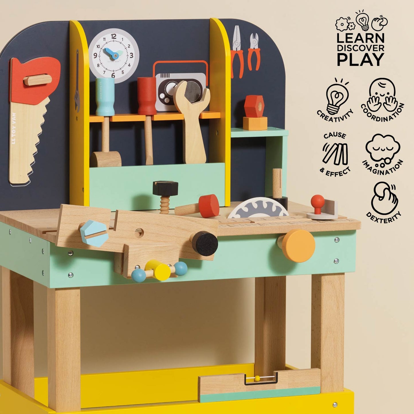 Wooden Kids Workbench Toy Set – 12 Piece Tool Bench